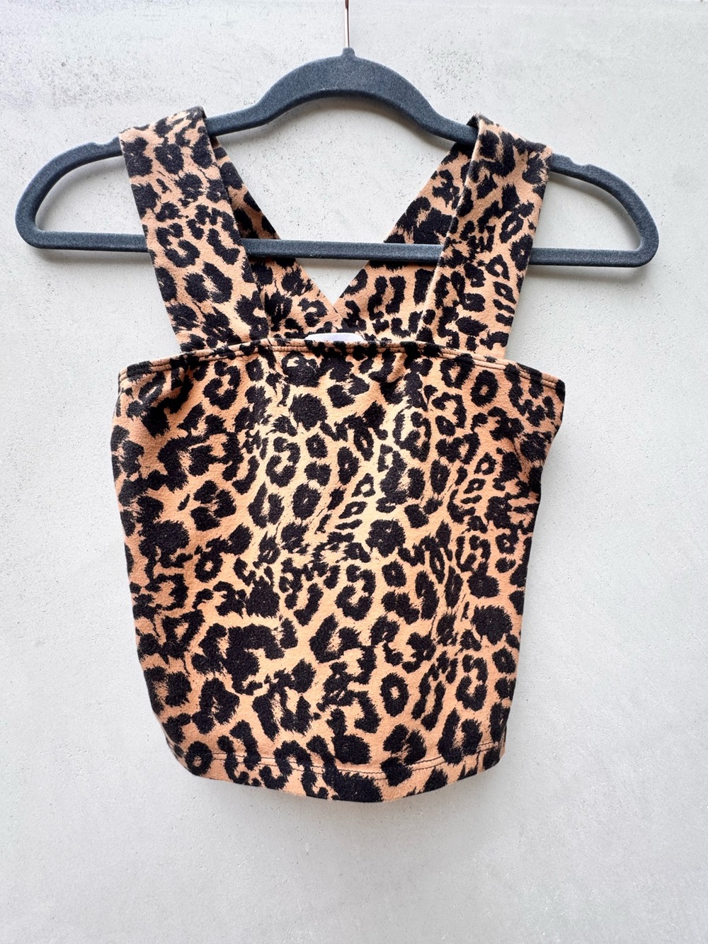 LNA Leopard Print Cross Back Crop Tank Top Cotton Spandex Stretch Y2K S